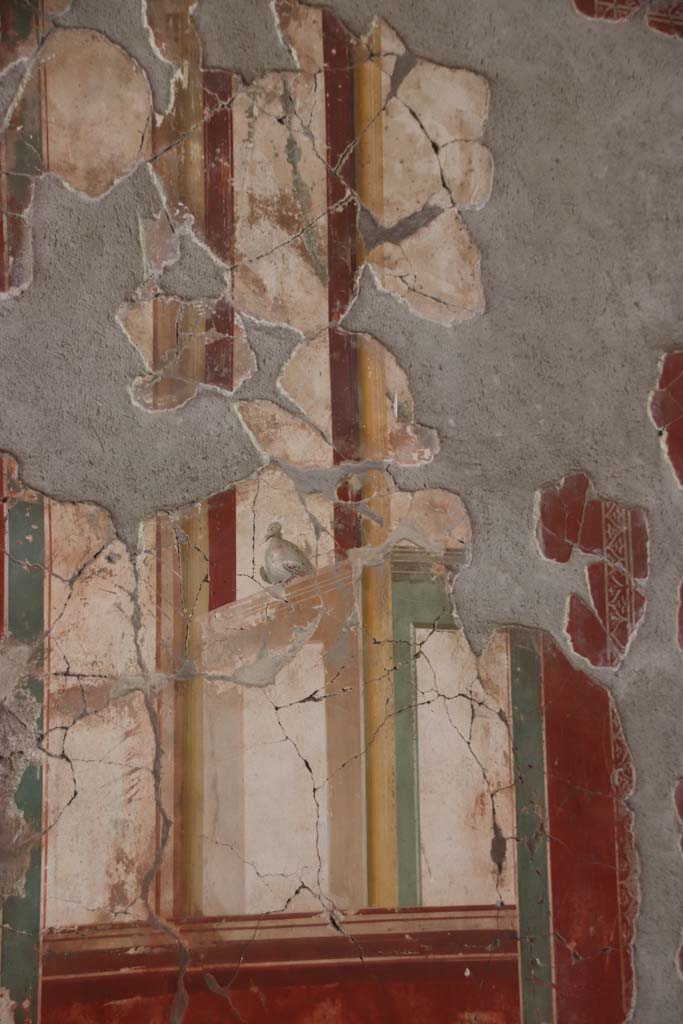 Oplontis Villa of Poppea, September 2021.
Room 81, detail of painted panel from west end of north wall. Photo courtesy of Klaus Heese.