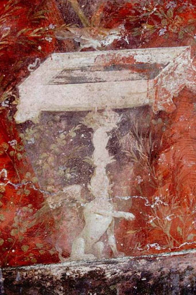 Oplontis, c.1968. Room 20, wall painting from north-east corner, of sphinx fountain, bird and plants.
Source: The Wilhelmina and Stanley A. Jashemski archive in the University of Maryland Library, Special Collections (See collection page) and made available under the Creative Commons Attribution-Non Commercial License v.4. See Licence and use details.
Oplo0084