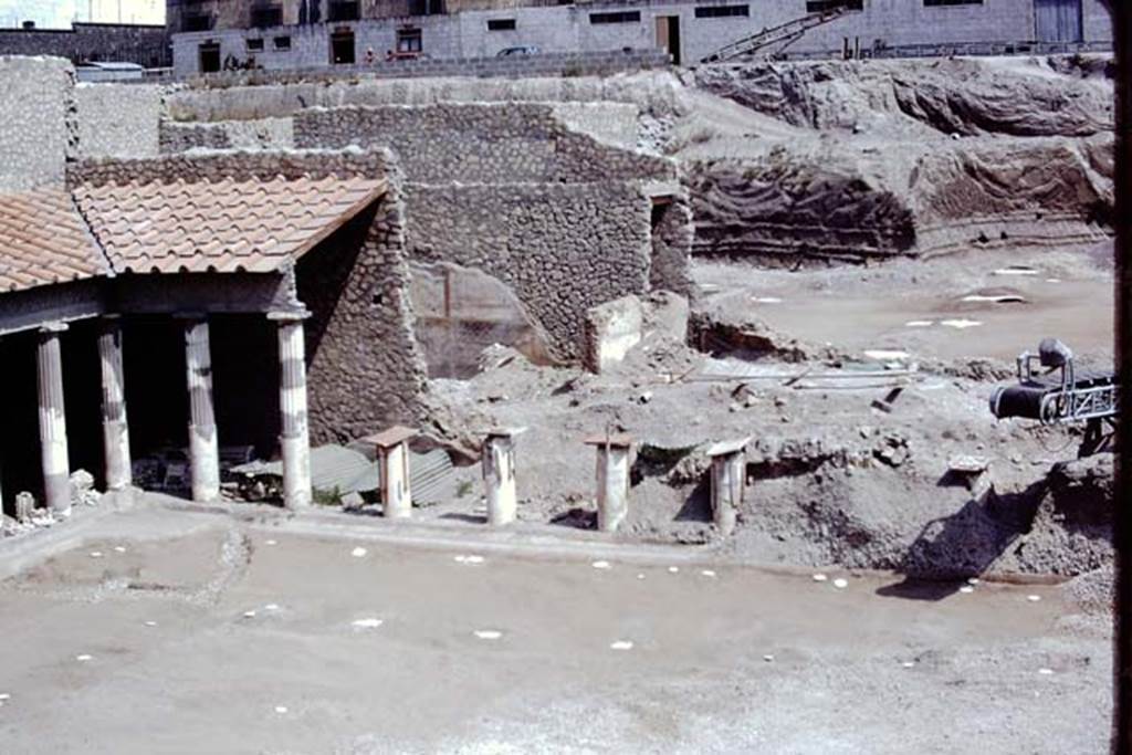 Oplontis, 1975. Looking north across area 59, the south-east peristyle with its root cavities. Photo by Stanley A. Jashemski. 
Source: The Wilhelmina and Stanley A. Jashemski archive in the University of Maryland Library, Special Collections (See collection page) and made available under the Creative Commons Attribution-Non Commercial License v.4. See Licence and use details. J75f0467
