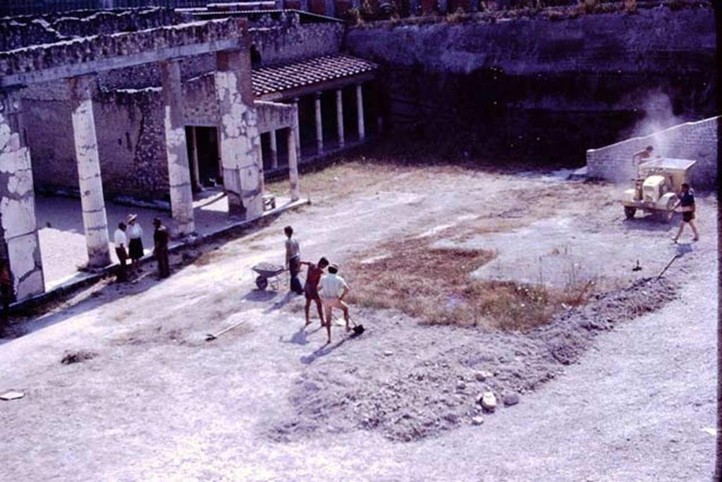 Oplontis, 1977. Looking towards room 21, towards the south-west end of north garden. Photo by Stanley A. Jashemski.   
Source: The Wilhelmina and Stanley A. Jashemski archive in the University of Maryland Library, Special Collections (See collection page) and made available under the Creative Commons Attribution-Non Commercial License v.4. See Licence and use details. J77f0154
