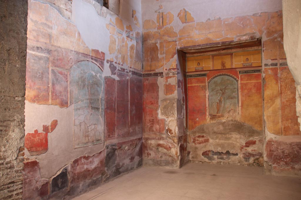 Oplontis Villa of Poppea, October 2022. Room 8, looking towards north wall and north-east corner. 
Photo courtesy of Klaus Heese.
