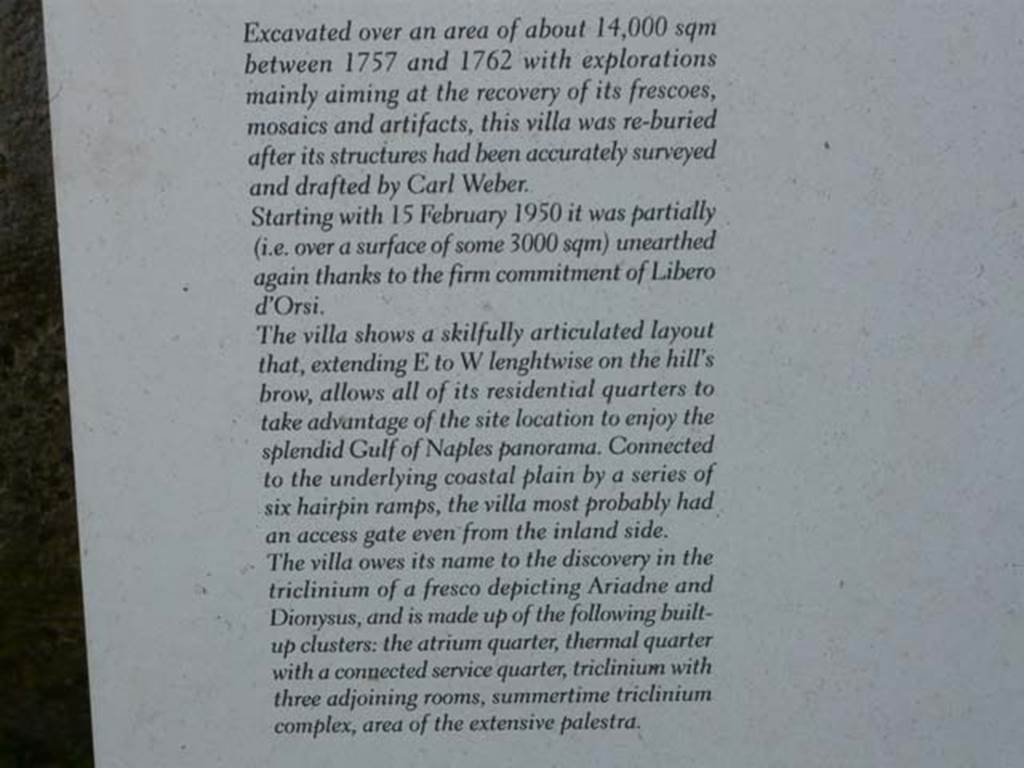 Stabiae, Villa Arianna, May 2010. Official notice-board. Photo courtesy of Buzz Ferebee.