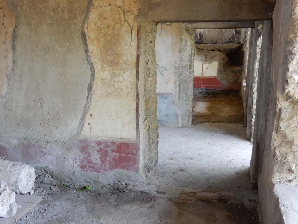 Stabiae, Villa Arianna, June 2019. Room M south wall, looking south through doorway into room N and to room O beyond. Photo courtesy of Buzz Ferebee.
