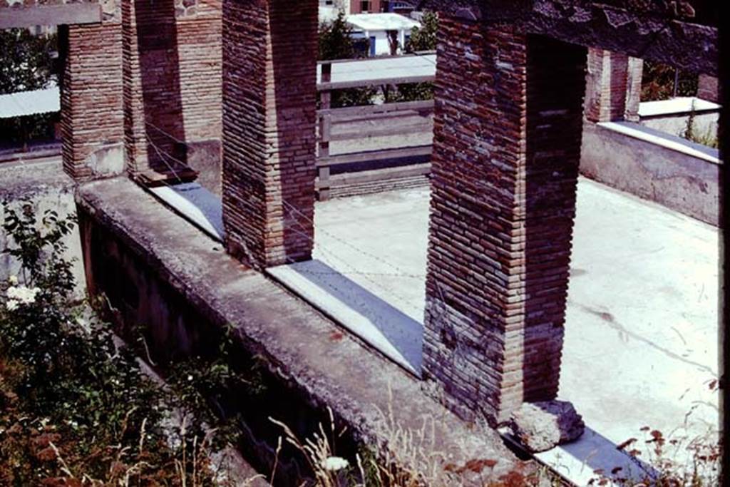 Villa Arianna, 1976. Looking north-east across large summer triclinium from sunken garden on the west side.  Photo by Stanley A. Jashemski.   
Source: The Wilhelmina and Stanley A. Jashemski archive in the University of Maryland Library, Special Collections (See collection page) and made available under the Creative Commons Attribution-Non Commercial License v.4. See Licence and use details. J76f0513
