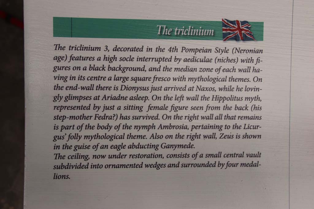 Stabiae, Villa Arianna, October 2020. Room 3, Information card. Photo courtesy of Klaus Heese.