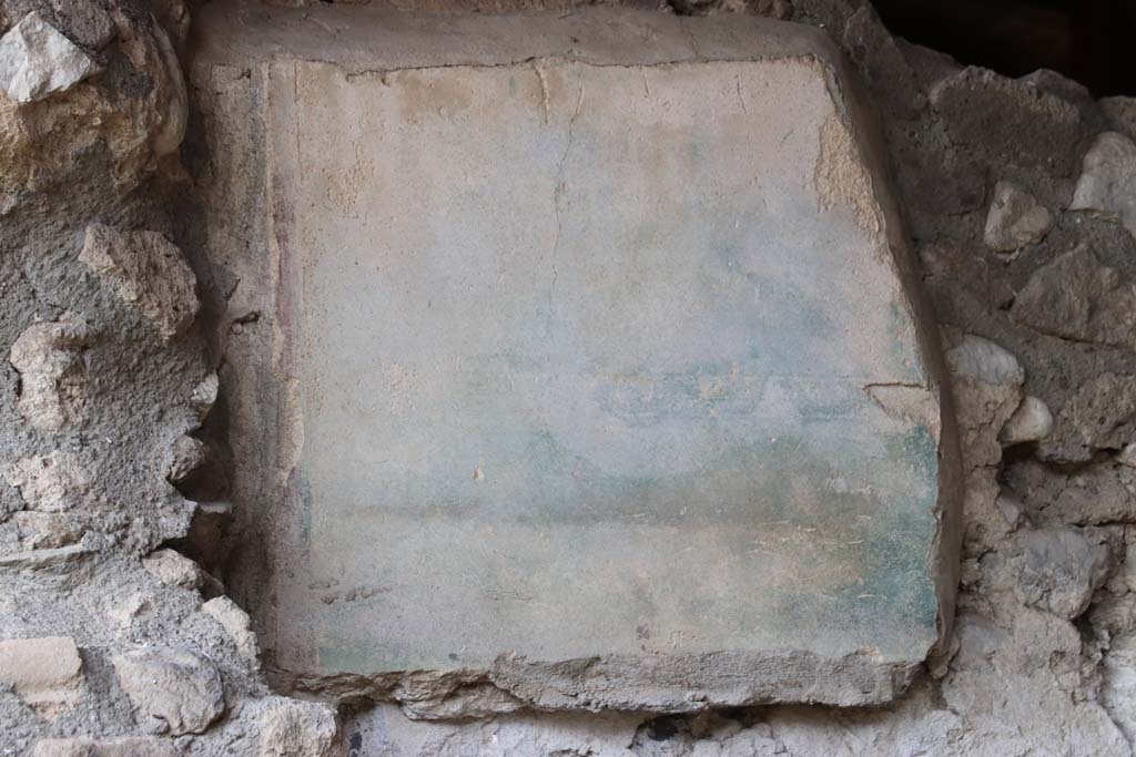 Stabiae, Villa Arianna, September 2021. 
Room 31, the tepidarium, detail of painted decoration on north wall. Photo courtesy of Klaus Heese.
