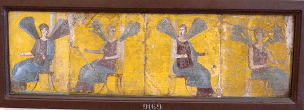 Stabiae, Villa Arianna, found 16th June 1759. Room W.28, four paintings of four seated psyche.
Now in Naples Archaeological Museum. Inventory number 9169. 
See Pagano, M. and Prisciandaro, R., 2006. Studio sulle provenienze degli oggetti rinvenuti negli scavi borbonici del regno di Napoli.  Naples: Nicola Longobardi, p. 242.

