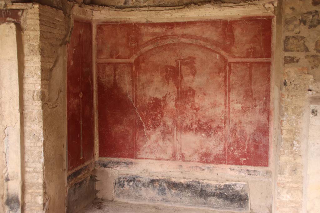 Stabiae, Villa Arianna, October 2020. 
W. 22, looking west towards walls of alcove in north-west corner of portico of peristyle. Photo courtesy of Klaus Heese.


