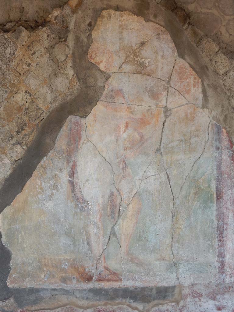 Stabiae, Villa Arianna, June 2019. Room 17, detail of central wall painting on south wall.
Photo courtesy of Buzz Ferebee.