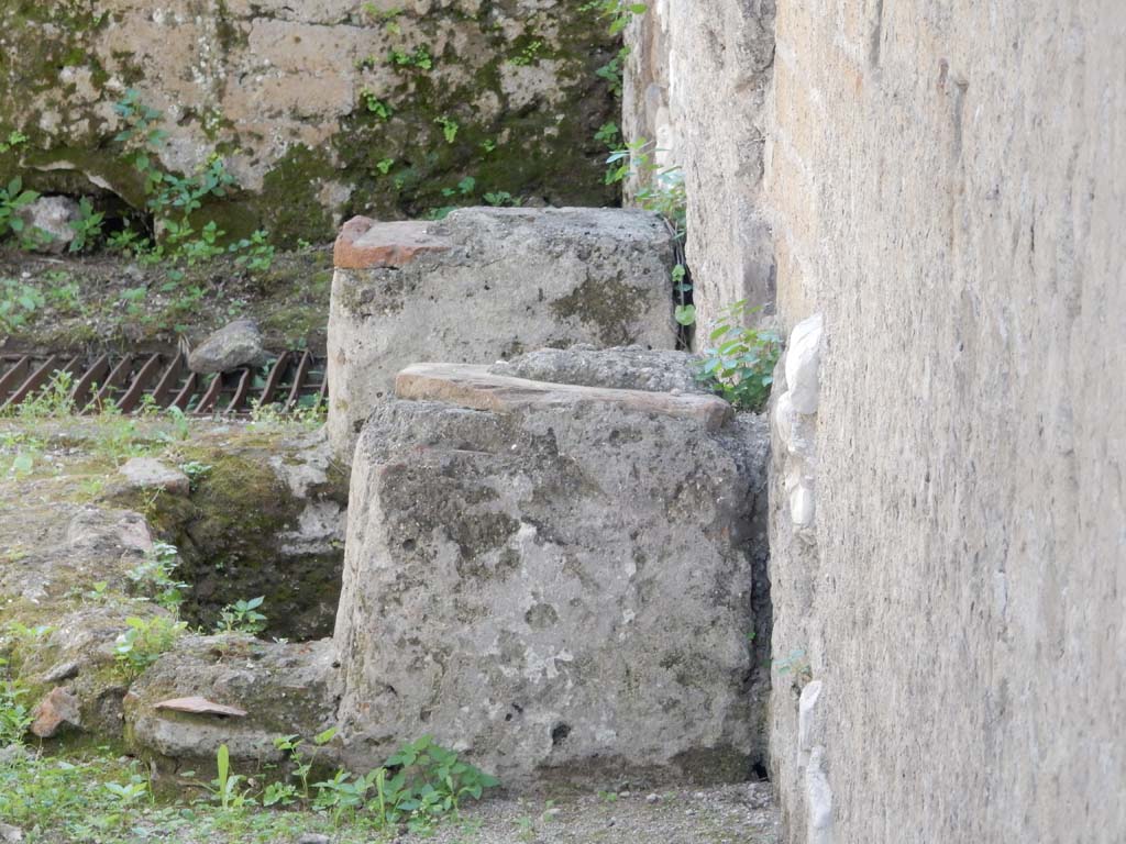 Stabiae, Villa Arianna, June 2019.
Structure against wall of Villa Arianna in small alleyway between Villa Arianna on right and Secondo Complesso (Villa B) on the left.
Photo courtesy of Buzz Ferebee.