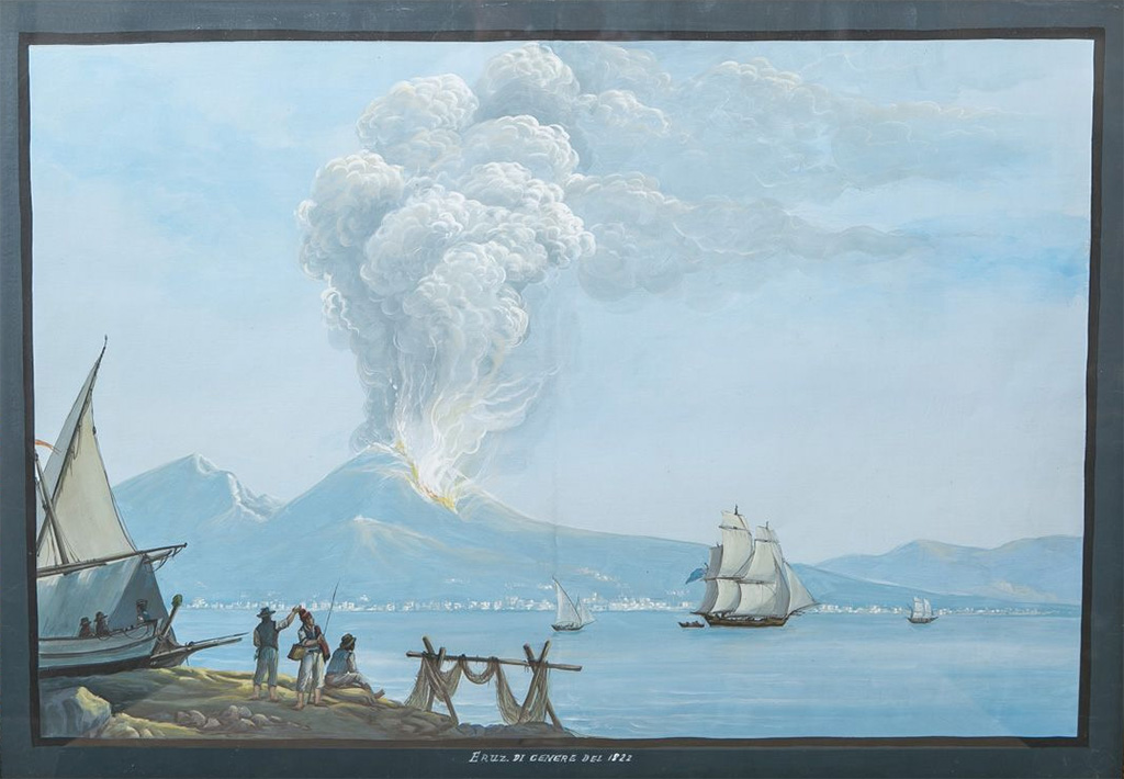 Vesuvius Eruption 1822. Painting by Gioacchino La Pira (1839–1870), Eruzione di cenere del 1822.