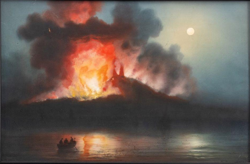 Vesuvius Eruption 1872. Painting by Gioacchino la Pira, Vesuvius eruption 1872.
